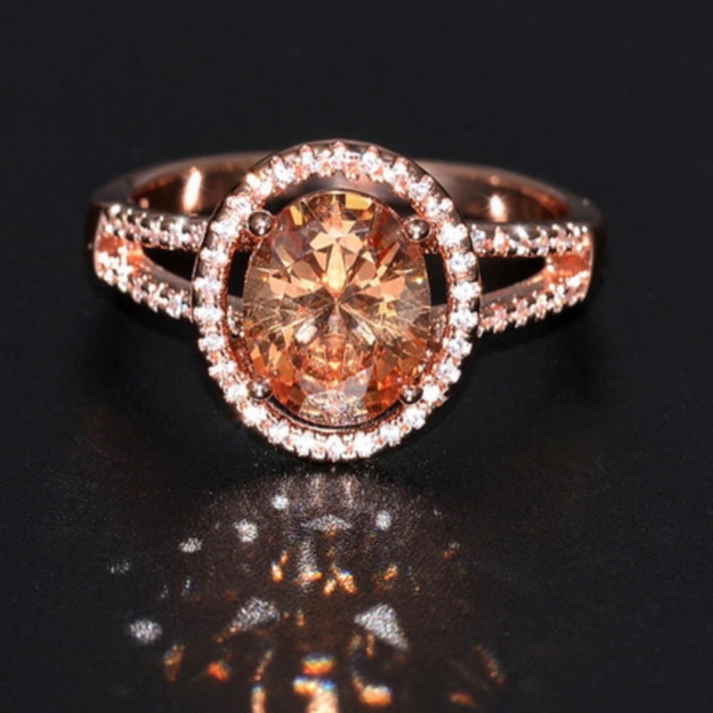 18K Rose Gold 4ct Natural Morganite Diamond Halo Ring